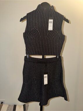 BCBGMaxAzria Black and Silver Metallic Striped Knit Skirt & Top Set XS